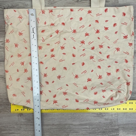 Birds n Bees Cream & Red Strawberry Patch Print Open Canvas Tote - Picture 2 of 8